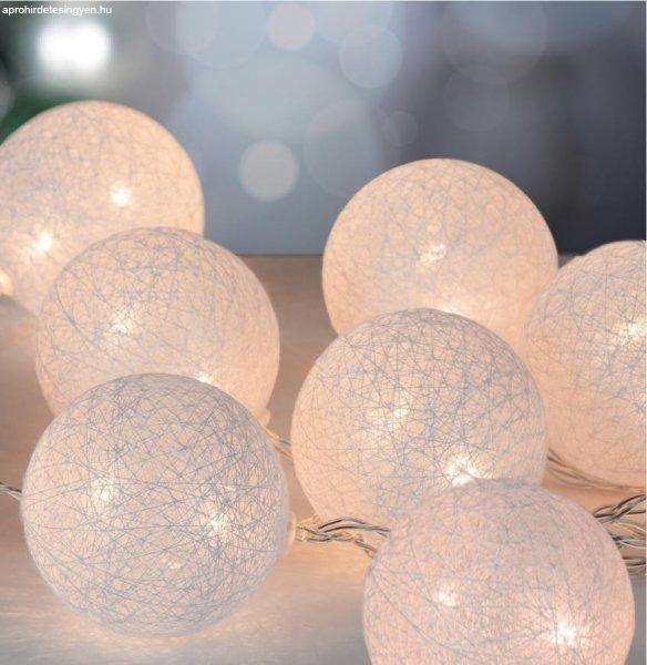 Lánc MagicHome Cotton Balls White, 10x LED forró fehér, PE / szórakozás,
2xAA, könnyű fény, világítás, L-1,35 m