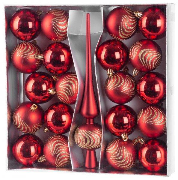 MagicHome karácsonyi gömbok, készlet, 21 db, 6 cm, piros, csúcs,
karácsonyfára