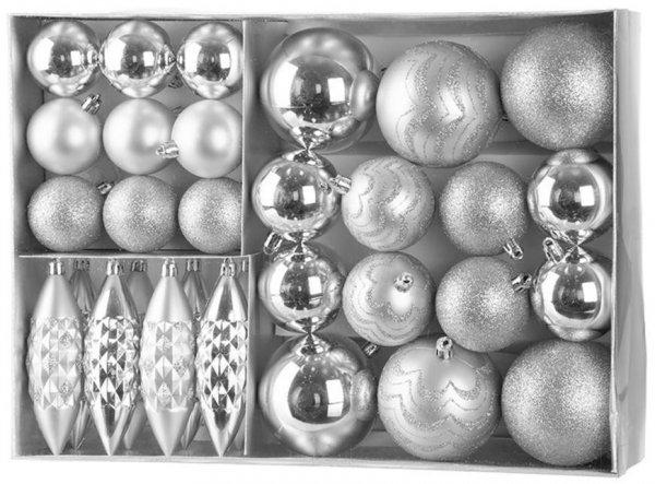 MagicHome karácsonyi gömbok, készlet, 31 db, ezüst, karácsonyfára