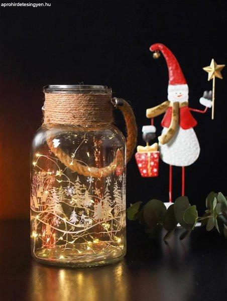 MagicHome karácsonyi dekoráció, Üvegkorsó, 30 LED meleg fehér, 3x AAA, IP
44, külső, 13 x 23,5 cm