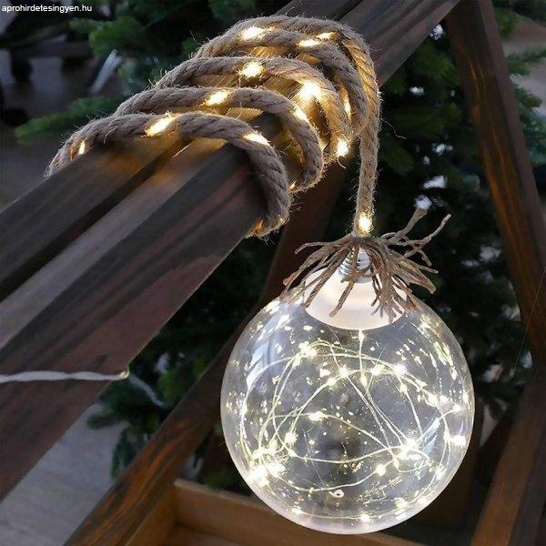 MagicHome karácsonyi Balldeco dekoráció, zsinóros gömb, 50 m meleg fehér
LED, 3x AA, IP 20, belső, m
