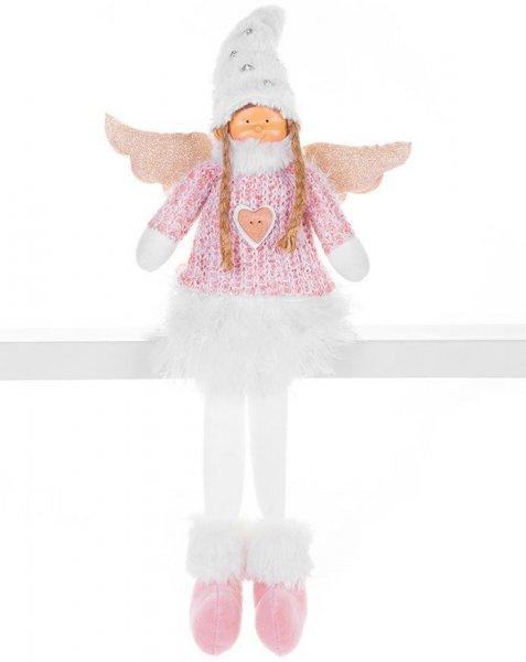 MagicHome karácsonyi szobor, Angyal fehér rövid szoknyával, szövet,
rózsaszín-fehér, 23 x 12 x 59 cm