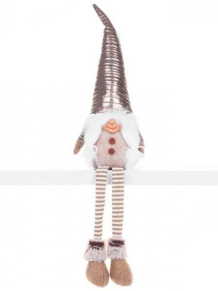 MagicHome karácsonyi szobor, Manó hosszú lábbal, szövet, ezüst-szürke, 17
x 12 x 59 cm