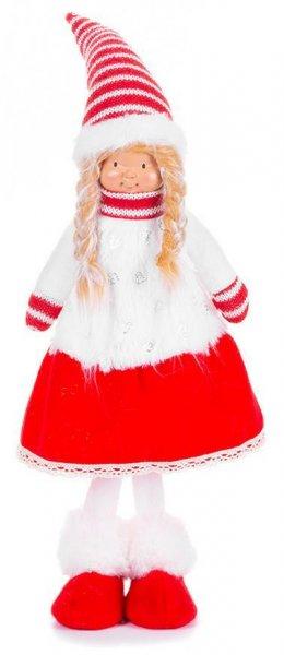 MagicHome karácsonyi szobor, Lány ruhában, szövet, piros-fehér 17 x 13 x 48
cm