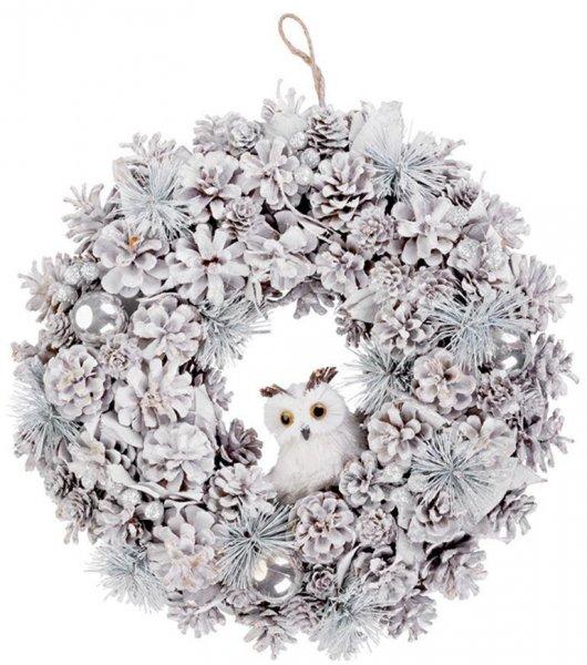 MagicHome karácsonyi koszorú, natúr, krémszínű, felfüggeszthető,
bagollyal, 40 cm