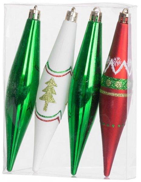 MagicHome karácsonyi dísz, 4 db, piros-zöld, dekorációval, karácsonyfára,
3 x 15 cm