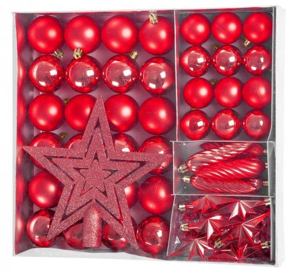 MagicHome karácsonyi gömbok, készlet, 50 db, 4-5 cm, piros, csillag, füzér,
toboz, karácsonyfára