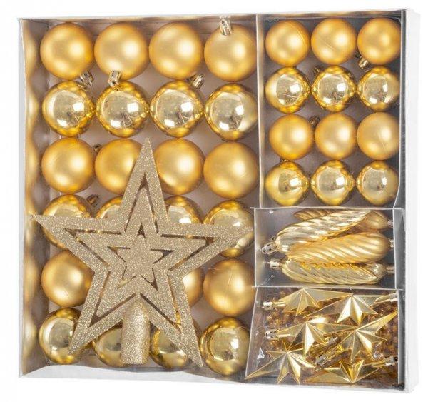 MagicHome karácsonyi gömbok, készlet, 50 db, 4-5 cm, arany, csillag, füzér,
toboz, karácsonyfára