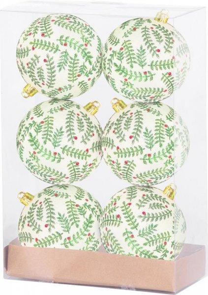 MagicHome karácsonyi gömbok, 6 db, fehér csillámos díszítéssel, matt,
dekorációval, karácsonyfára, 8