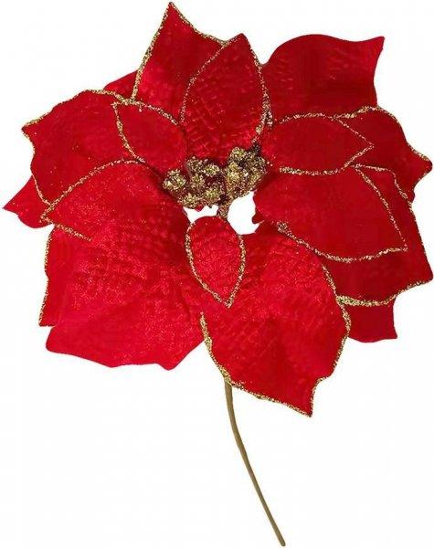 MagicHome karácsonyi virág, Poinsettia, piros, szár, virágméret: 35 cm