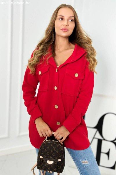 Meleg pamut pulóver gombokkal, modell 9576 piros