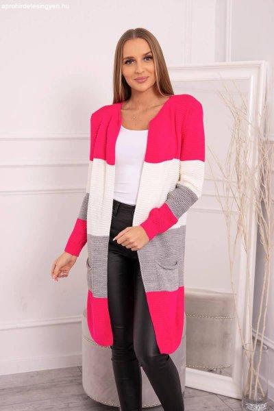 Háromszínű kardigán pulóver modell 2019-12 málna + ekrü színű