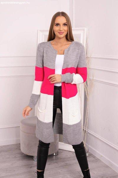 Háromszínű kardigán pulóver modell 2019-12 szürke + málna