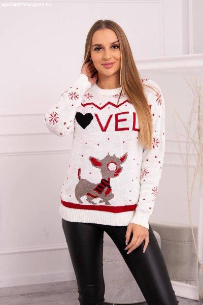 Karácsonyi pulóver rénszarvassal és Lovely color ekrü felirattal