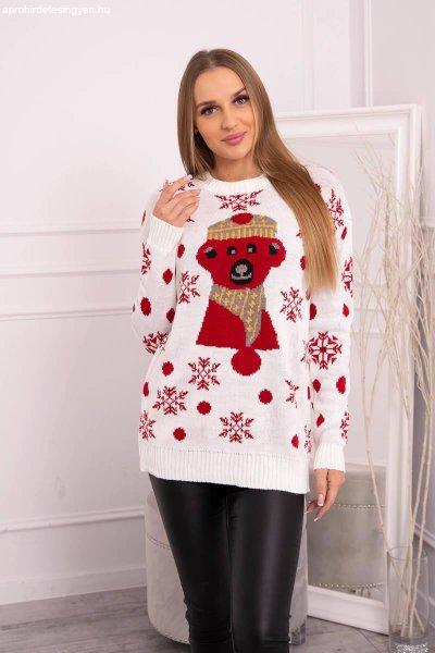 Karácsonyi pulóver plüssmackóval, 2021-19 színű ekrü modellel