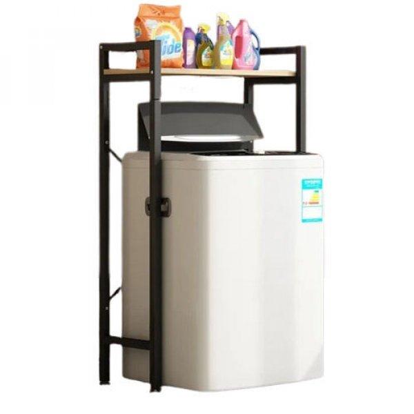 Elite Home® masszív fém fürdőszobai polc felültöltős mosógép fölé fa
polccal, fekete - 120 cm