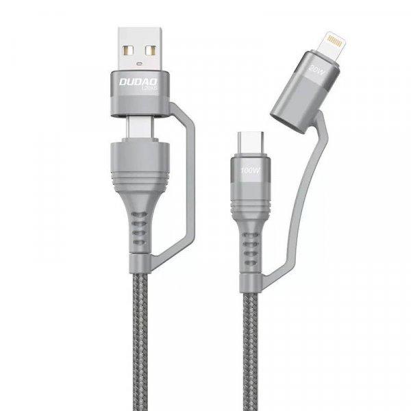 Dudao L20xs 4 az 1-ben USB-C / Lightning / USB-A 2.4A, 1 m (szürke) USB-kábel.