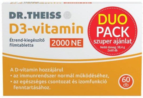 Dr.Theiss d3-vitamin étrend-kiegészítő filmtabletta 2000ne duopack 2x60 db
120 db