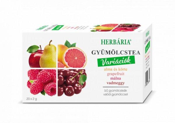 Herbária gyümölcstea mix 1 alma-körte, grapefruit, málna, vadmeggy
variáció 20x2 g 40 g