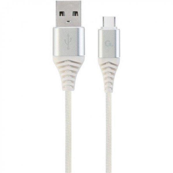 Gembird USB-C -> USB-A 2.0 M/M adatkábel 2m ezüst-fehér szövet borítás