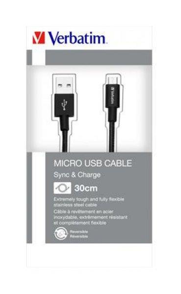 USB kábel, USB - micro USB, 0,3 m, VERBATIM, fekete