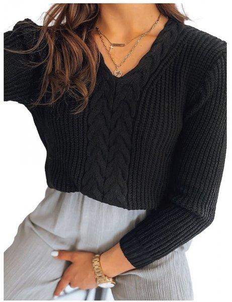 fekete candis pulóver kötött mintával