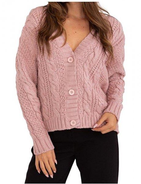 Rózsaszín fonott gombos pulóver