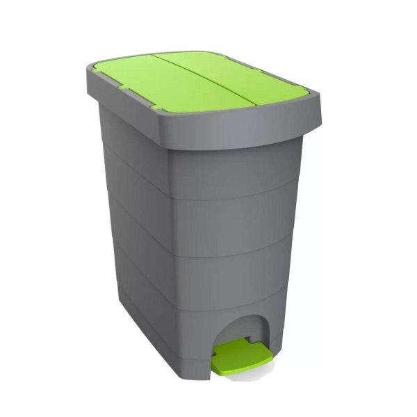 Szemetes kuka pedálos műanyag 60 literes Pelikán Slim eco fém színű zöld
tetővel