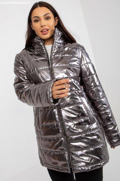 Hosszú steppelt kabát zsebekkel, minta 84679 ezüst