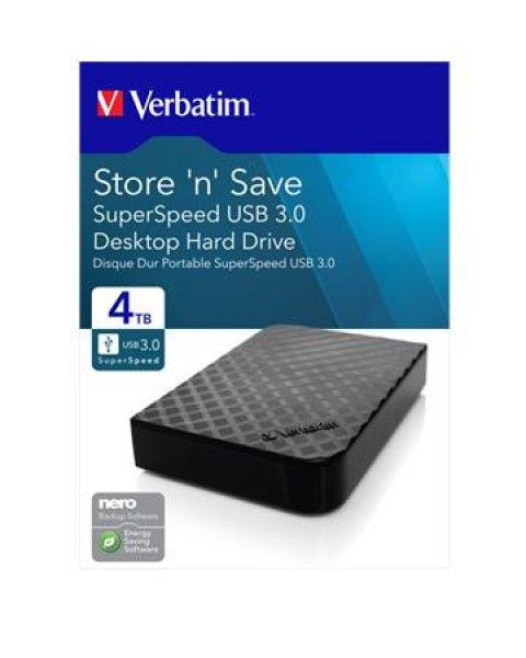 3,5" HDD (merevlemez), 4TB, USB 3.0, VERBATIM "Store n Save"