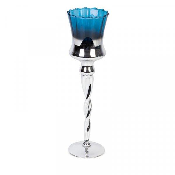 Clare2 üveg gyertyatartó Ezüst/kék 10x35 cm