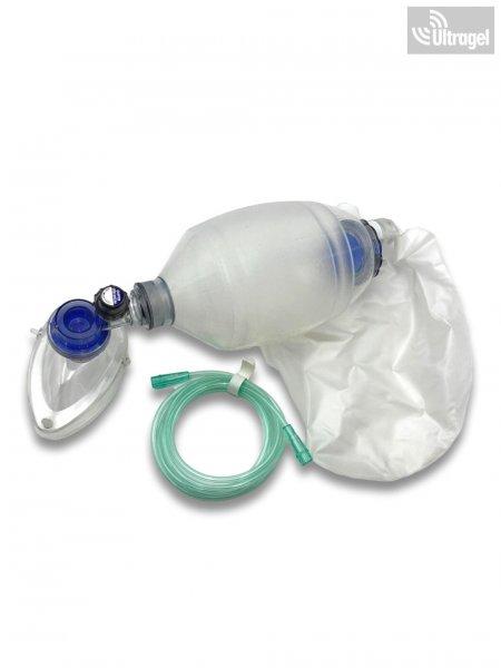Lélegeztető ballon felnőtt, szilikon, + Nr.5 szilikon maszk + reservoir zsák
+ nyomáscsökkentő szelep + oxigén cső