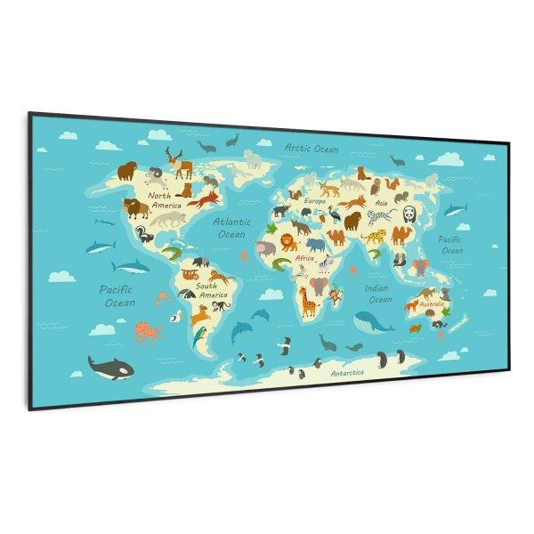Klarstein Wonderwall Air Art Smart, infravörös hősugárzó, 120 x 60 cm, 700
W, térkép állatokkal