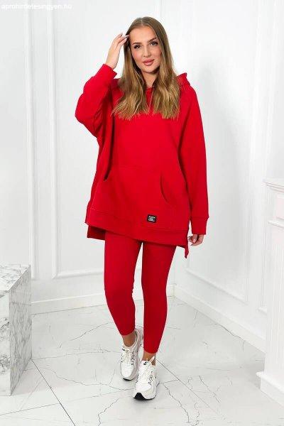 Pamut szett hőszigetelt pulóverből és leggingsből, modell 9618 piros