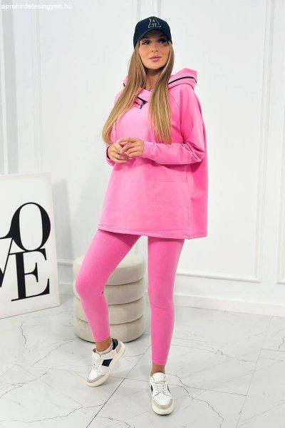 Pamut szett pulcsiból és leggingsből, 9463 fényes rózsaszín