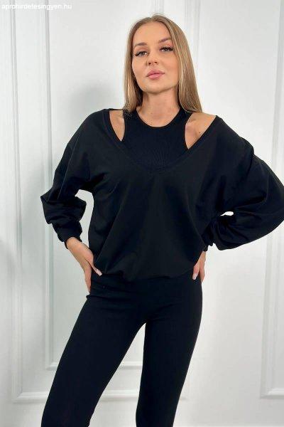 3 részes szett pulóver + felső + leggings modell 9441 fekete