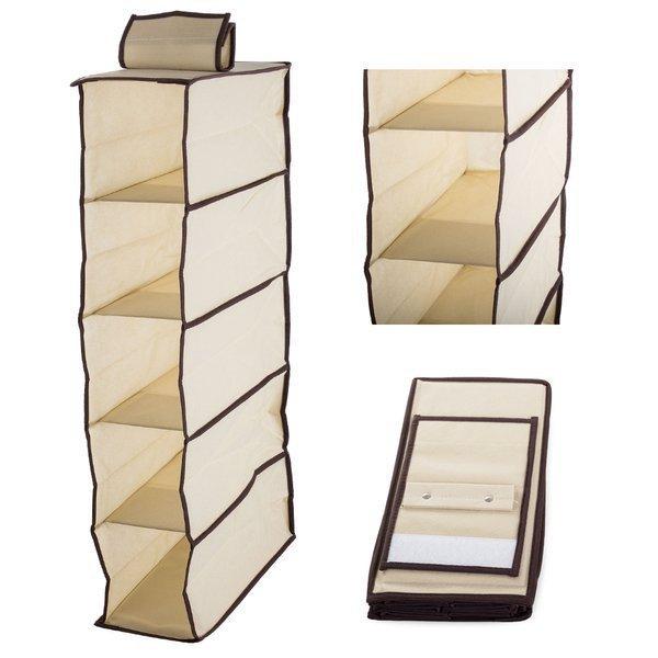 Rekeszes összecsukható lógó tároló polc 5 szintes 30cm x 15cm x 70cm Bézs
színű