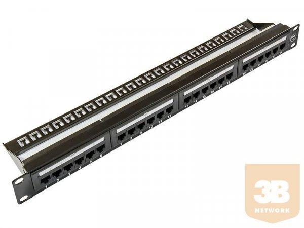 UTP Cat6 patch panel, 24 portos, levehető tehermentesítővel