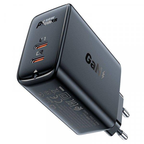 Fali töltő Acefast A29 PD50W GAN 2x USB-C 50W (fekete)