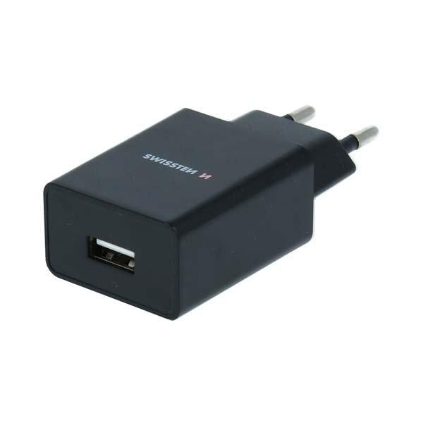Hálózati adapter Swissten Smart IC 1x USB 1A + Adatkábel USB / Lightning 1,2
m, fekete