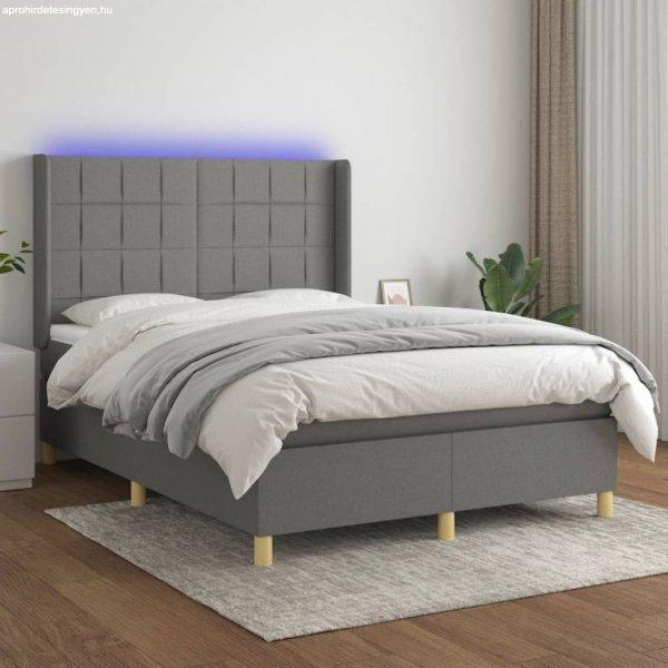 Sötétszürke szövet rugós és LED-es ágy matraccal 140x200 cm