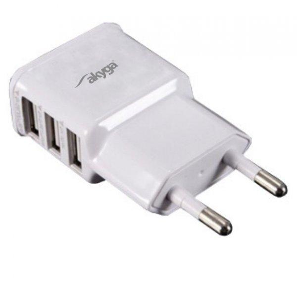 Akyga AK-CH-05 USB Adapter 100-240V/5V/3.1A 3USB White