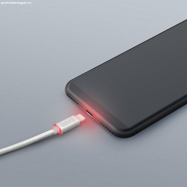 DeLight lightning iPhone adatkábel LED fénnyel - ezüst (55442I-WH)