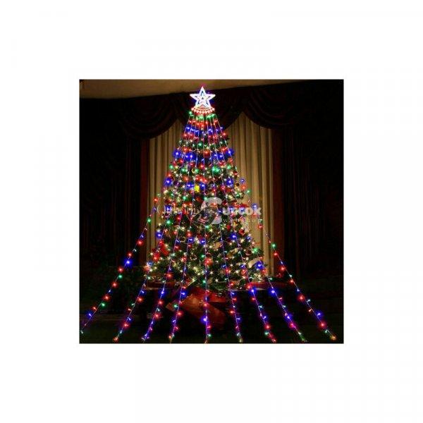 Karácsonyi vízesés fényfüzér csillaggal, 8 programmal, 360 LED, színes