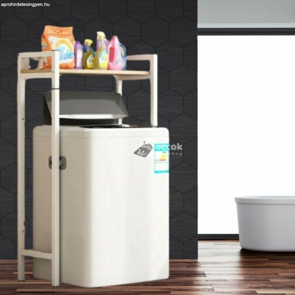 Elite Home® masszív fém fürdőszobai polc felültöltős mosógép fölé fa
polccal, fehér - 120 cm