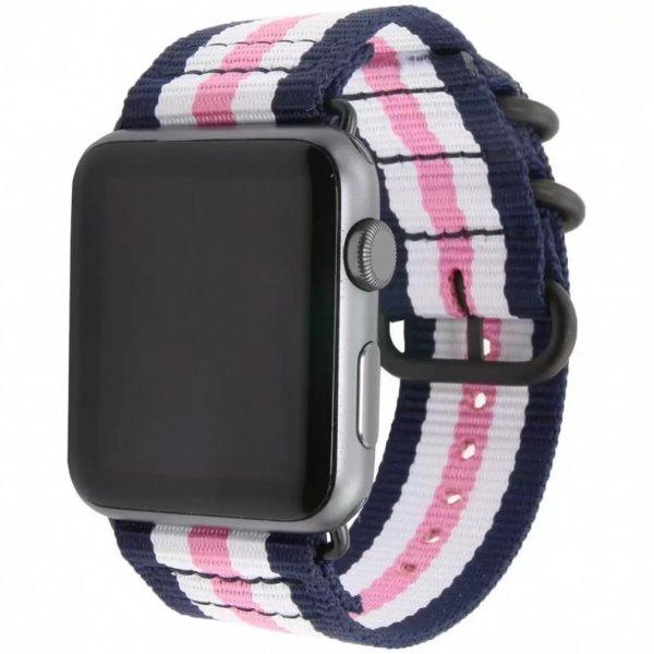 XPRO Apple Watch szőtt műanyag szíj 42mm / 44mm / 45mm / 49mm rózsaszín /
fekete csíkos