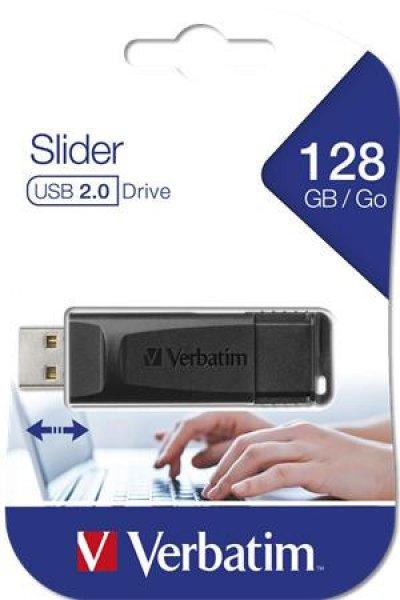Pendrive, 128GB, USB 2.0, VERBATIM "Slider", fekete