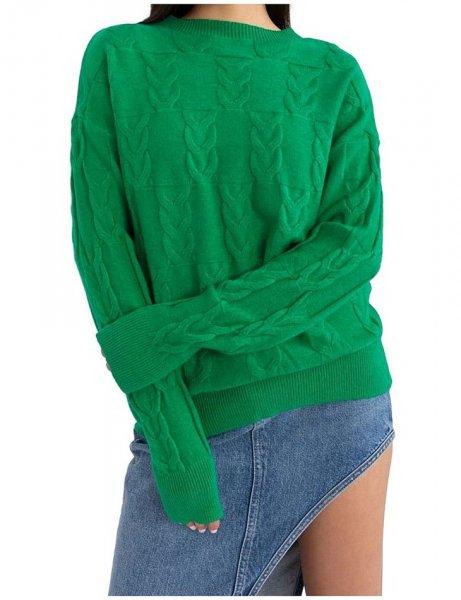 Zöld fonott pulóver