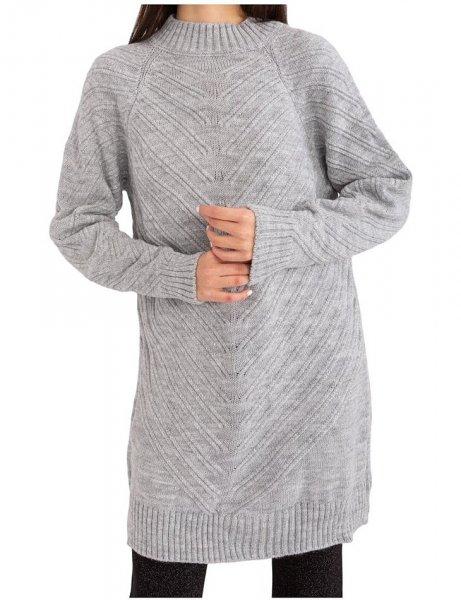 Világosszürke, hosszú oversize garbós pulóver