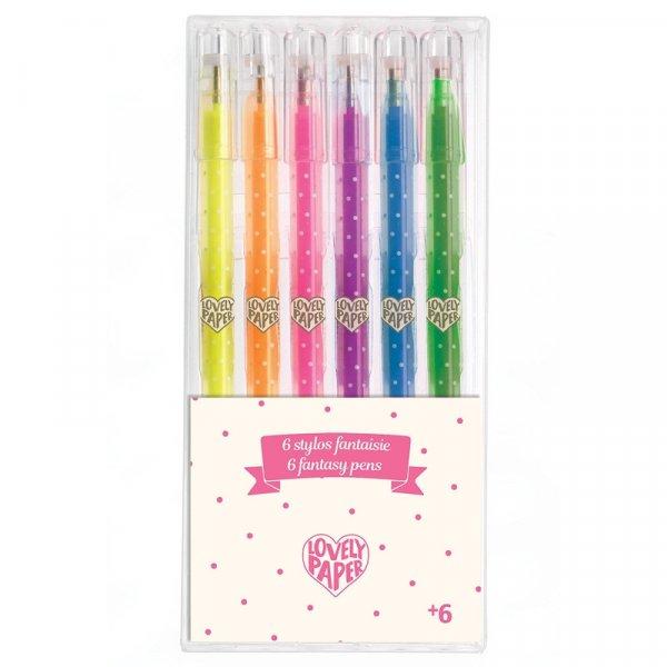 Djeco: Lovely Paper 6 géltoll - 6 neon gel pens